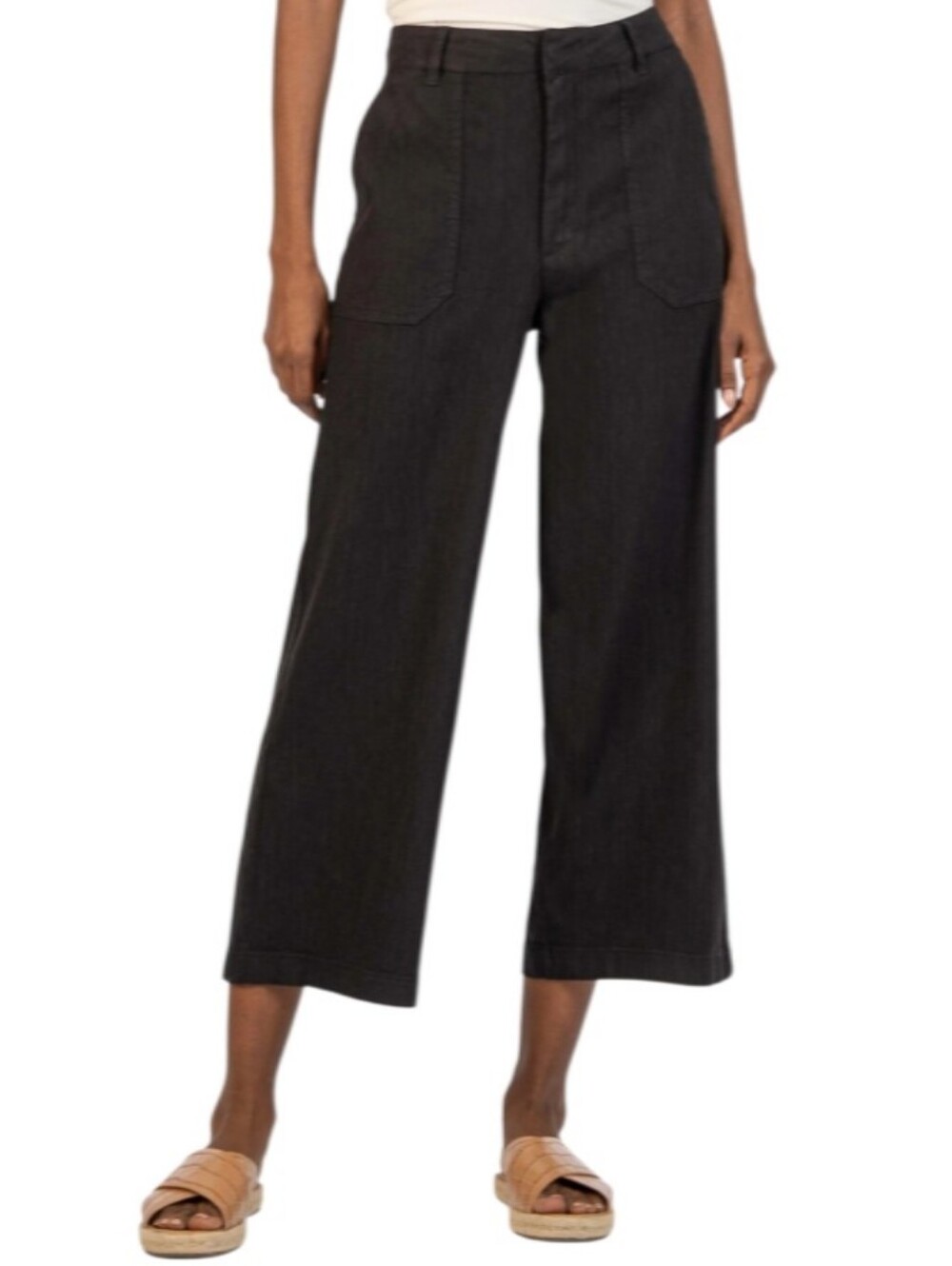 Kut From The Kloth Wide Leg Cropped Linen Black Pants